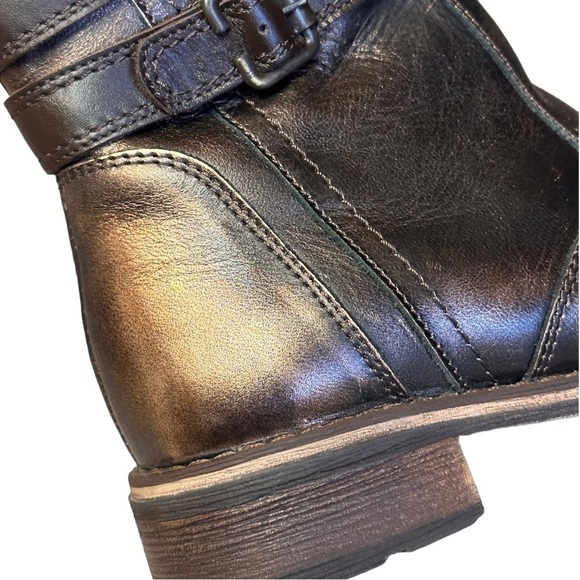 V-Italia Bronze Metallic Leather Moto Boots Women’s 7 EU 38 Mid Calf Buckle Zip - Picture 7 of 13